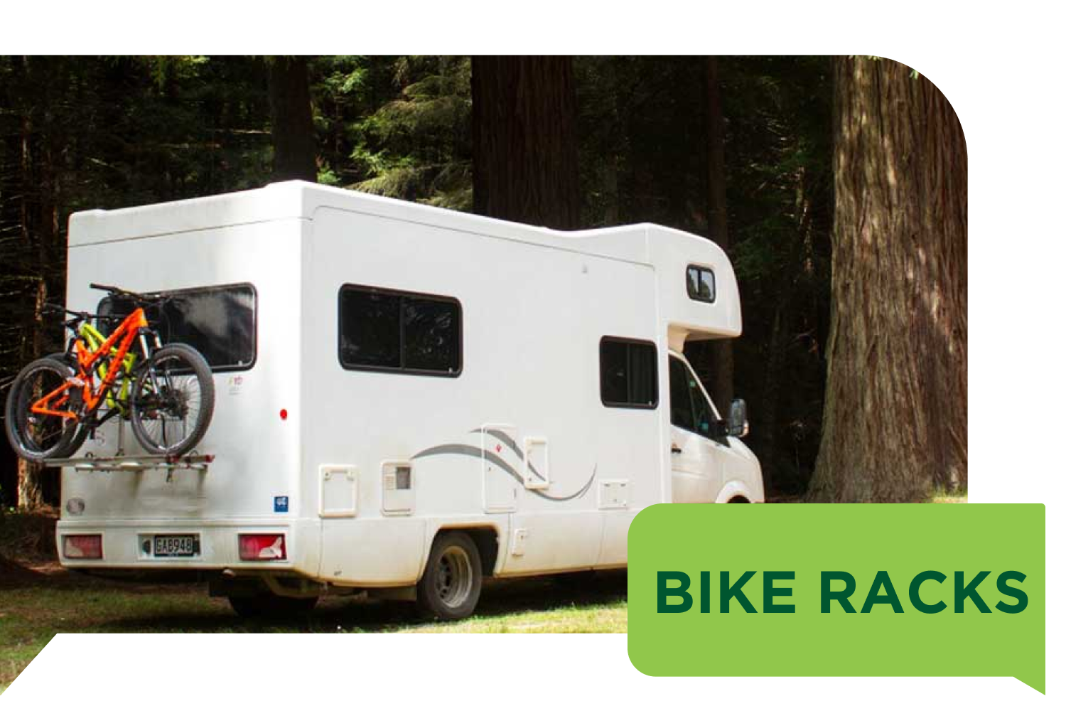 Motorhome off-grid with motorhome bike rack attached